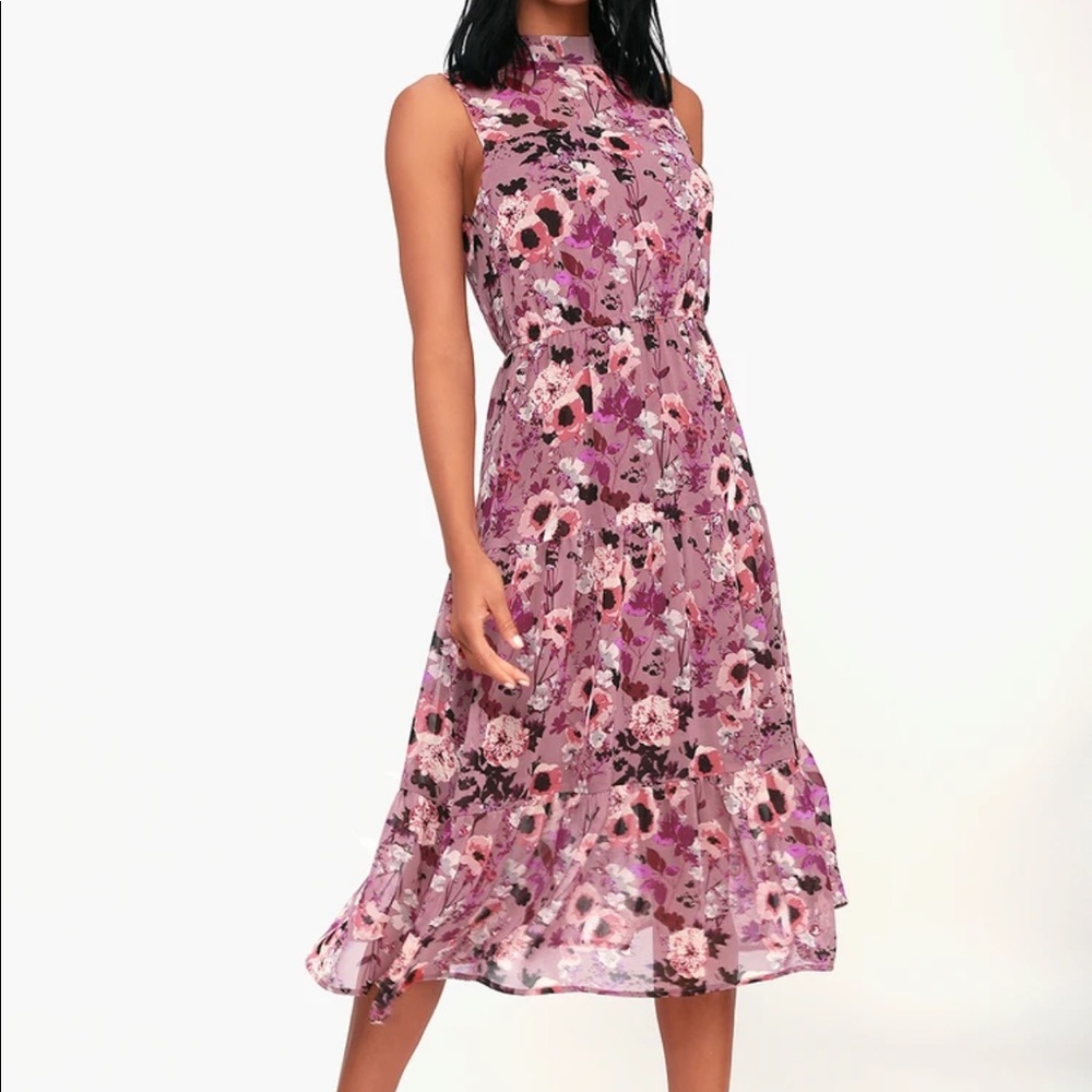 In My Dreams Mauve Floral Print Midi Dress